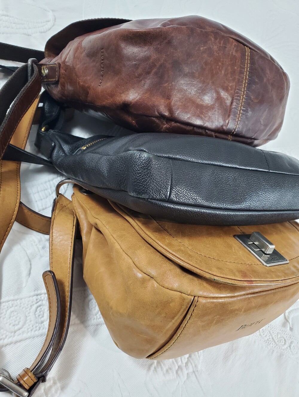 3 Women’s Leather Crossbody Bags - Fossil Black, Jack George Brown, Born Tan - Picture 6 of 16